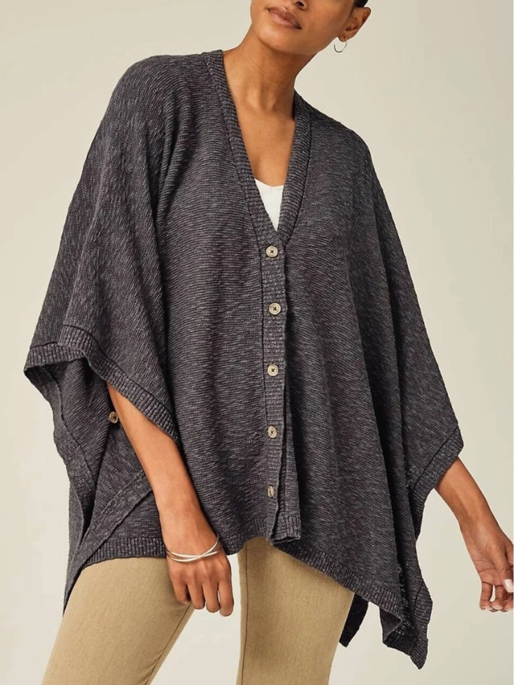 J. Jill - Button Front Oversized Textured Knit Poncho Shawl Blue - XL 1X 2X 3X